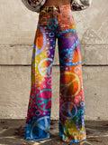 Women's Colorful Peace Sign Print Casual Wide Leg Pants