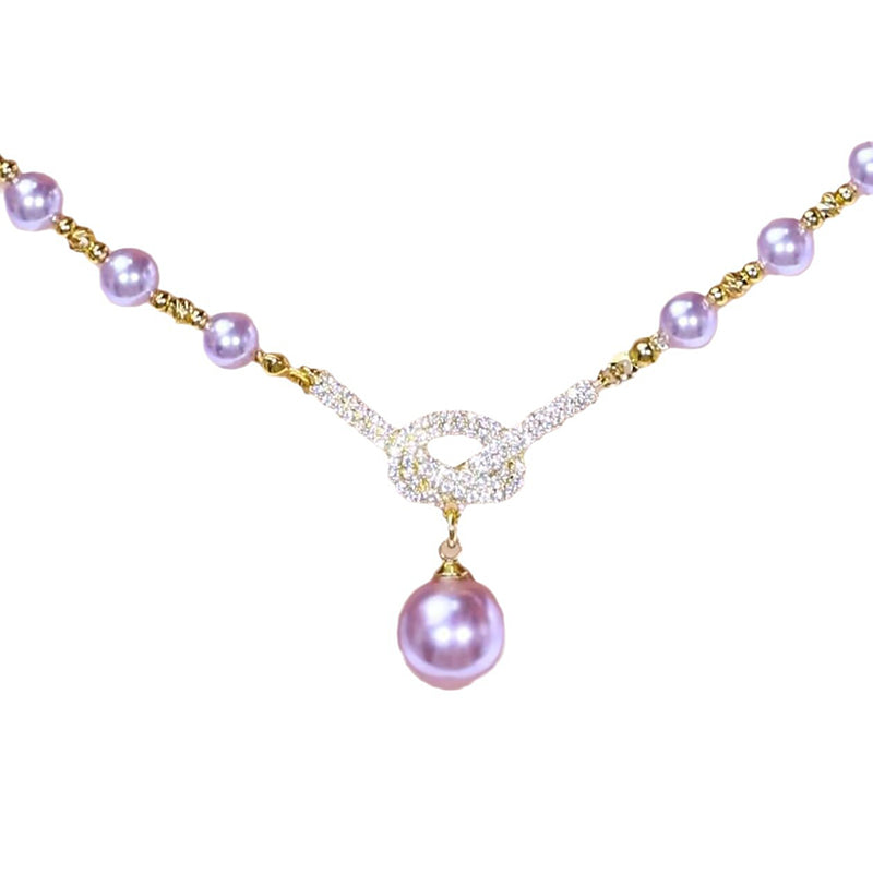 Diamond-studded Purple Natural Freshwater Pearl Necklace
