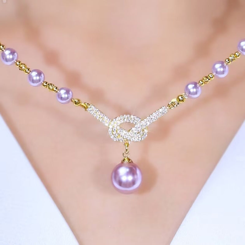 Diamond-studded Purple Natural Freshwater Pearl Necklace
