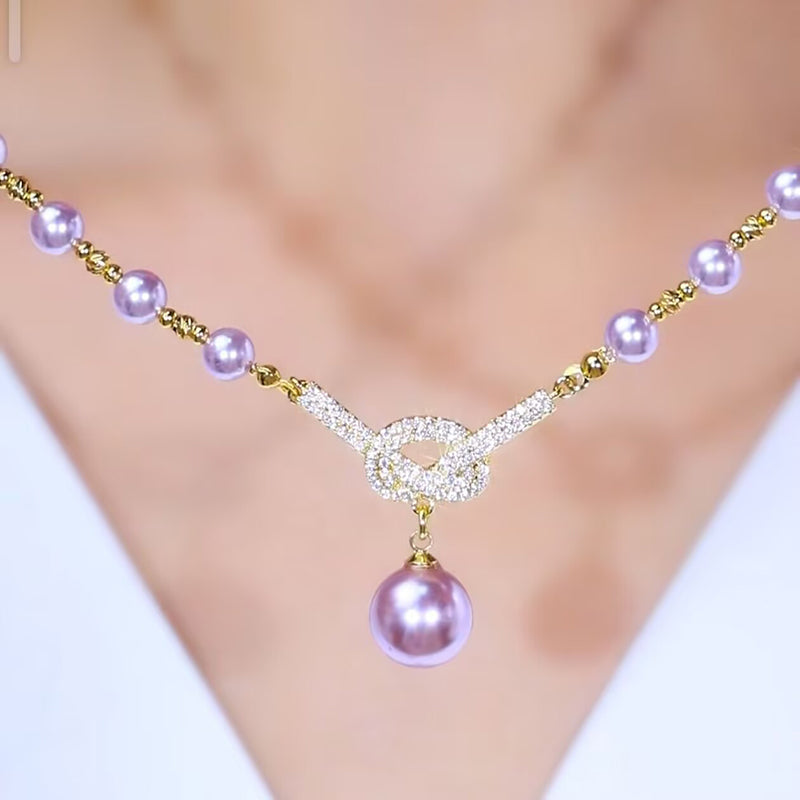 Diamond-studded Purple Natural Freshwater Pearl Necklace