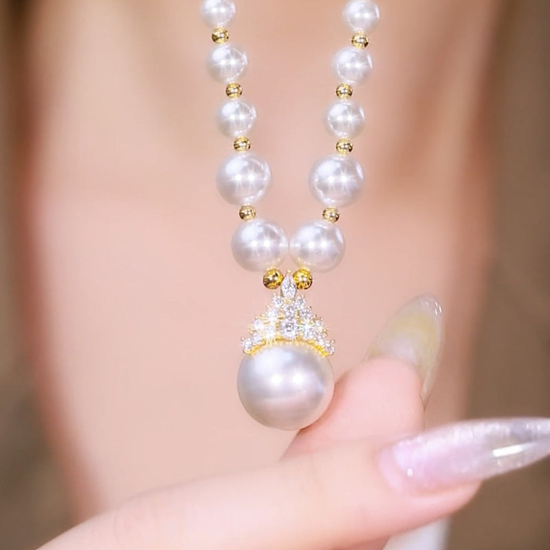 Diamond-studded Purple Natural Freshwater Pearl Necklace