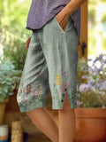 Women's Floral Pattern Art Print Cotton Linen Casual Pants