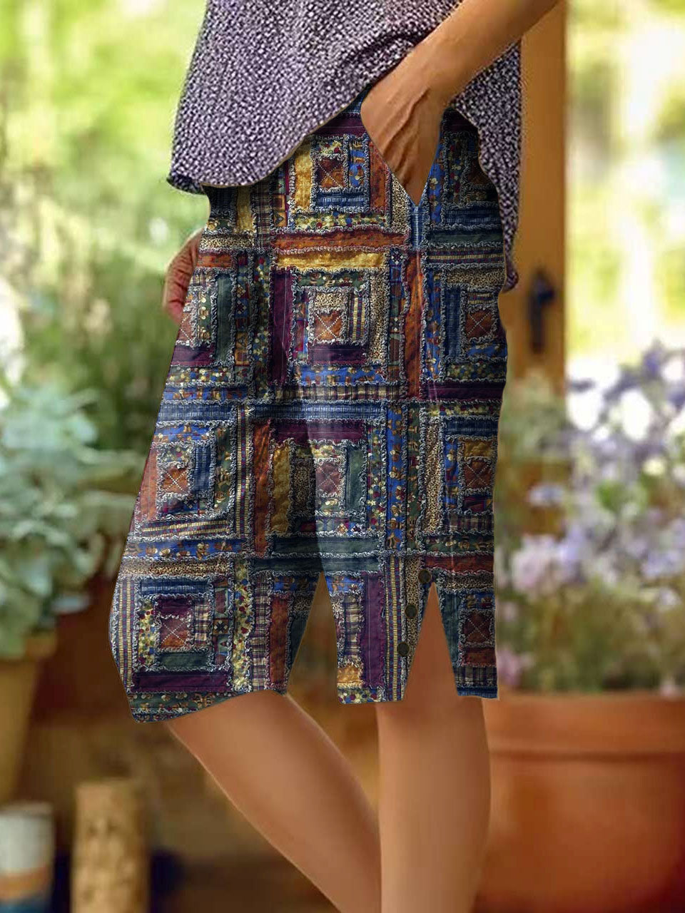 Women's Square Rule Pattern Art Print Cotton Linen Casual Pants