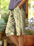 Women's Vintage Floral Art Printed Cotton And Linen Casual Pants