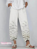 Women's Vintage Lovely Floral Art Printed Cotton And Linen Casual Pants