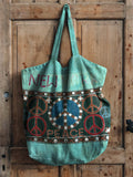 Peace Loving Hippie Pattern Art Printed Linen Tote Bag