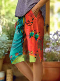 Women's Vintage Floral Bird Art Printed Cotton And Linen Casual Pants
