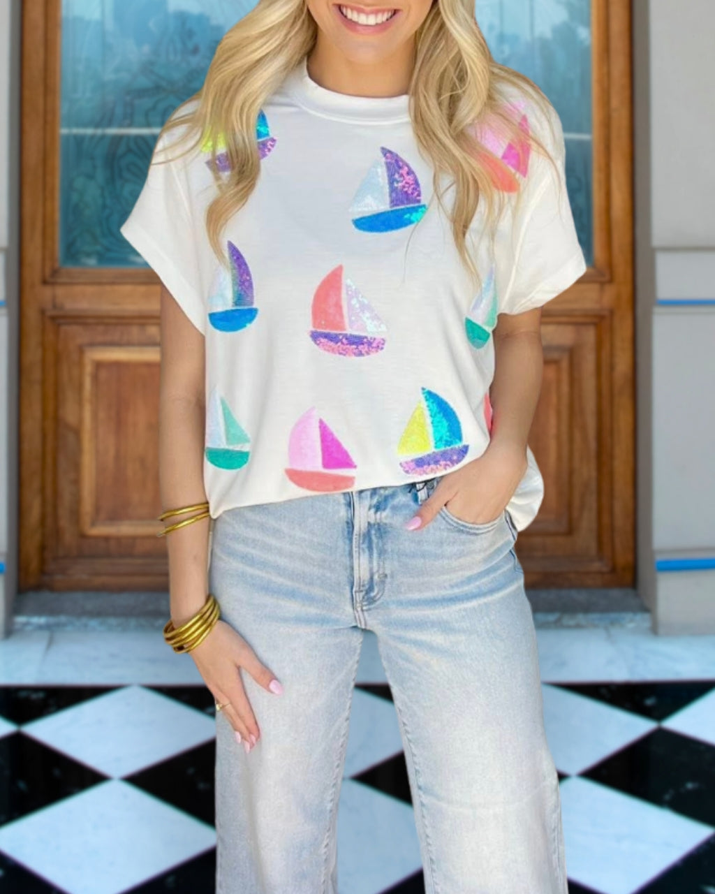 Colorful Sailboat Sequin T-shirt