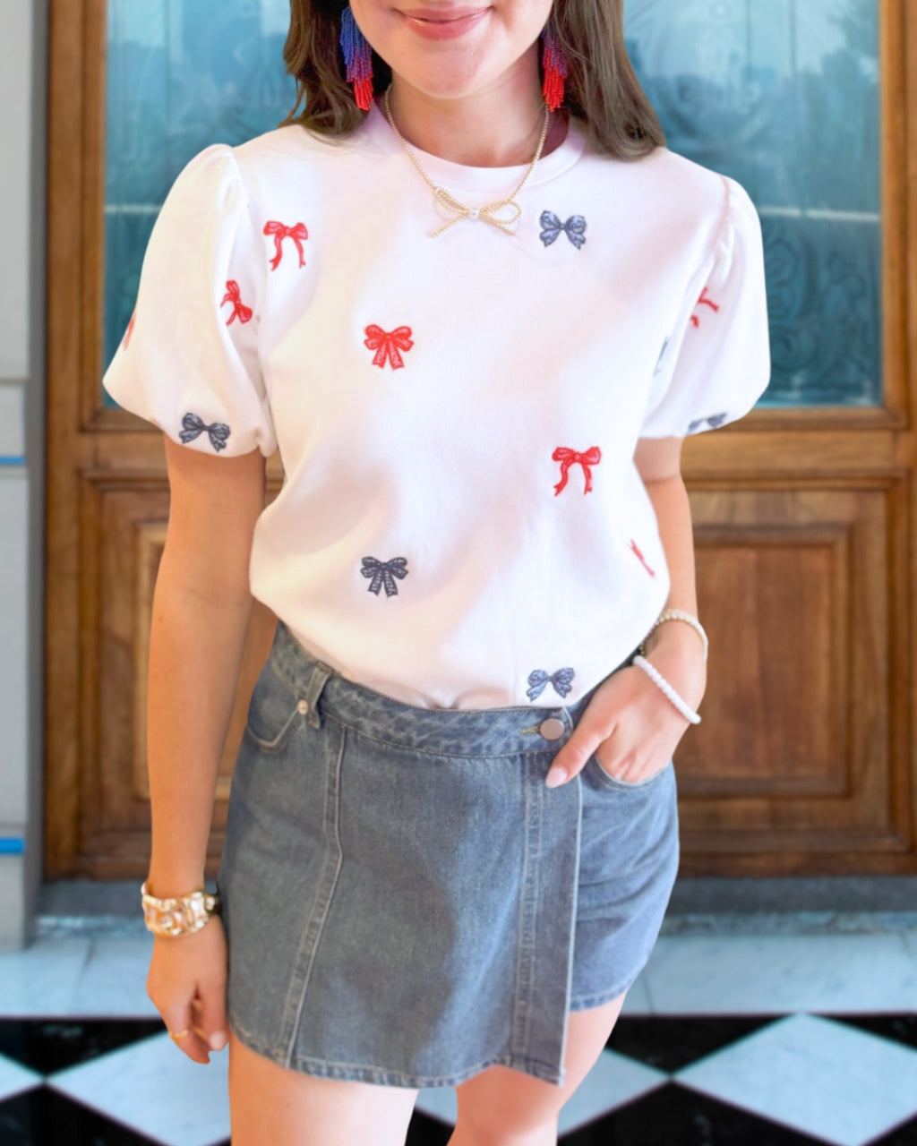 Cute Bow Embroidered Tee