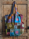Floral Patchwork Pattern Art Print Linen Tote Bag