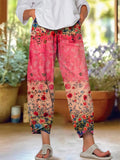 Women's Floral Pattern Art Print Cotton Linen Casual Pants