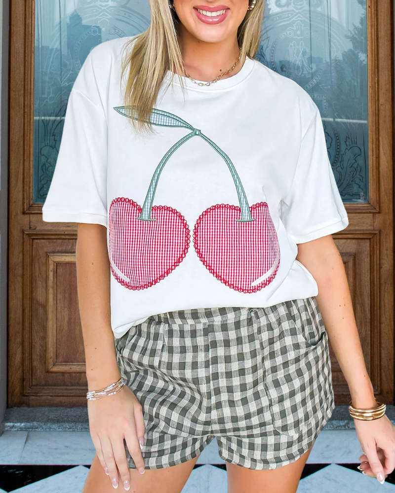 Cherry Embroidered Crewneck T-Shirt