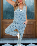 Check Washed Denim Jumpsuit
