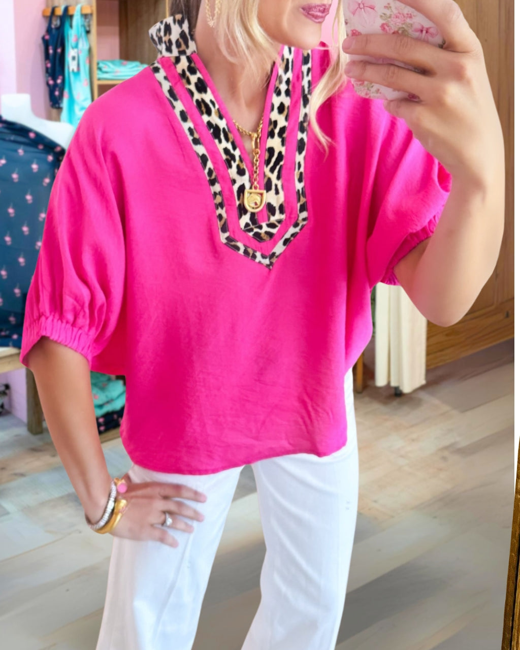 Patchwork Leopard Dolman Top