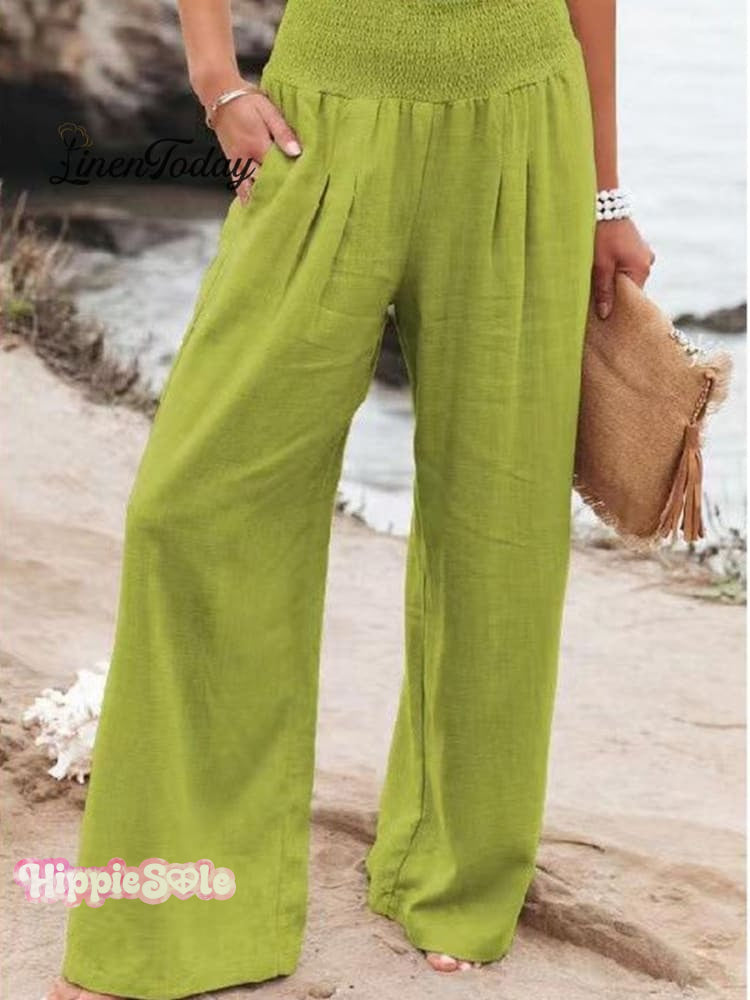 Women's Cotton and Linen Waist-waisted Wide-leg Pants