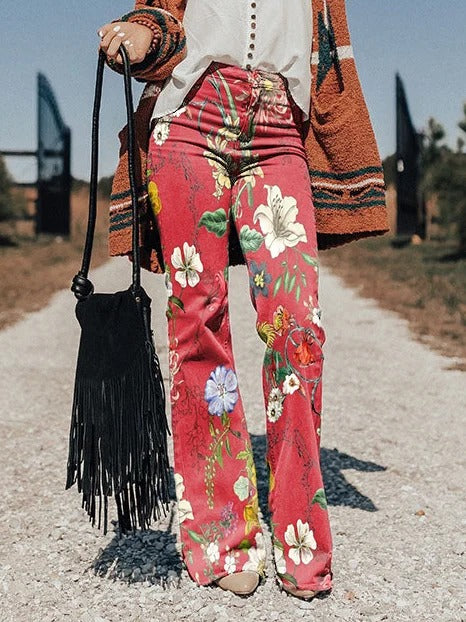 Women's Vintage Paisley Floral Print Casual Wide Leg Pants