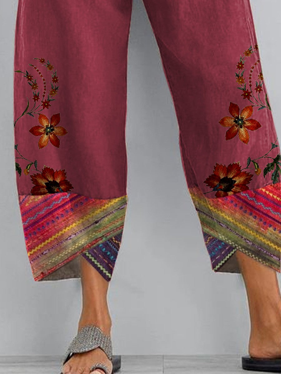 Women's Vintage Loose Cotton-Linen Printed Casual Pants