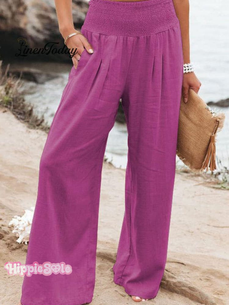 Women's Cotton and Linen Waist-waisted Wide-leg Pants