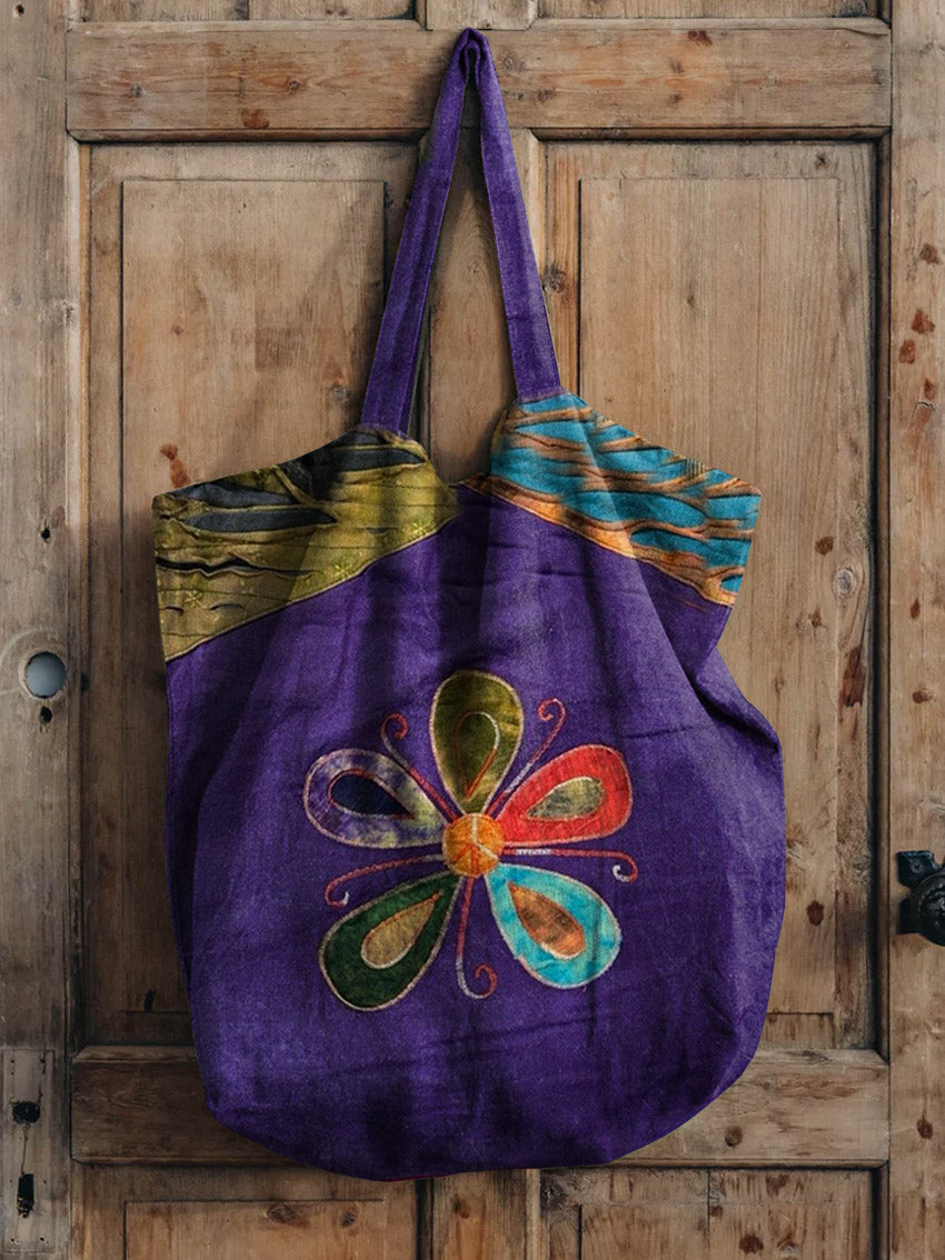 Floral Patchwork Pattern Art Print Linen Tote Bag
