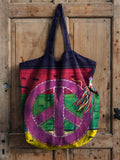Hippie Colorblocked Patterned Art Print Linen Tote Bag