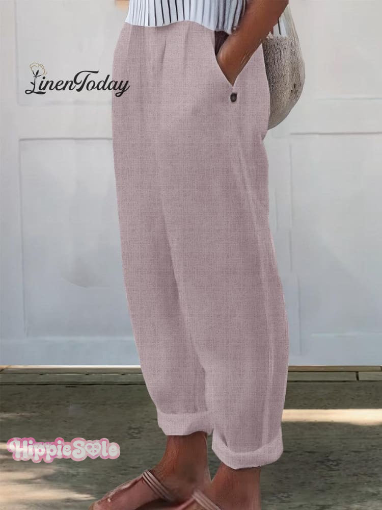 Women's Printed Cotton And Linen Casual Pants