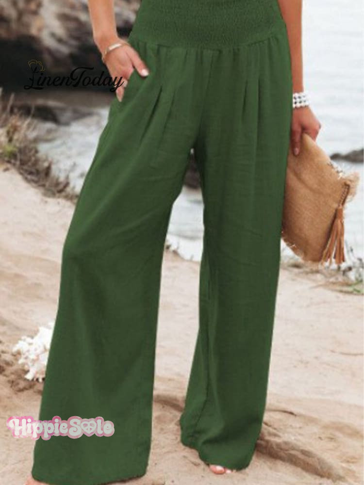 Women's Cotton and Linen Waist-waisted Wide-leg Pants