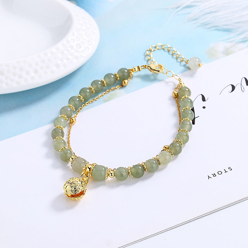 Lucky Bell • Emerald Jade stone bracelet