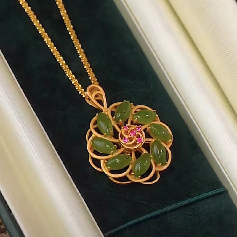 Lucky Windmill • Natural Emerald Jade stone Necklace