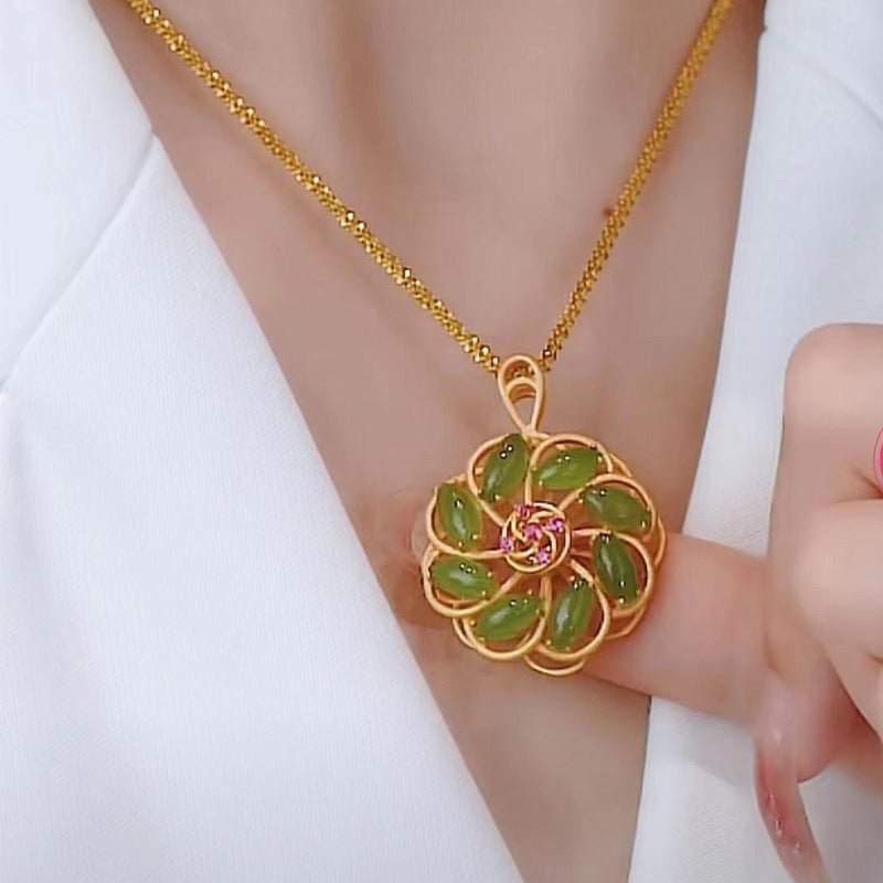Lucky Windmill • Natural Emerald Jade stone Necklace