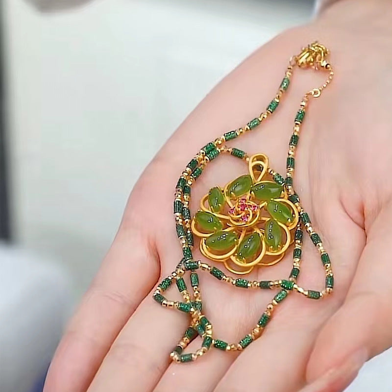 Lucky Windmill • Natural Emerald Jade stone Necklace