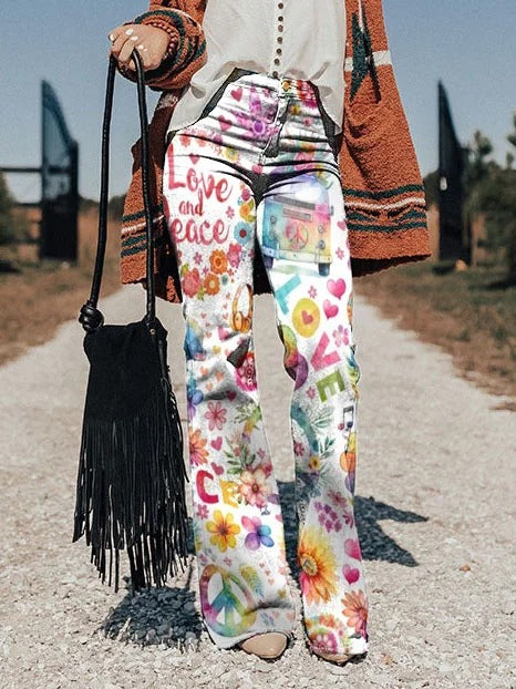 Women's Vintage Paisley Floral Print Casual Wide Leg Pants