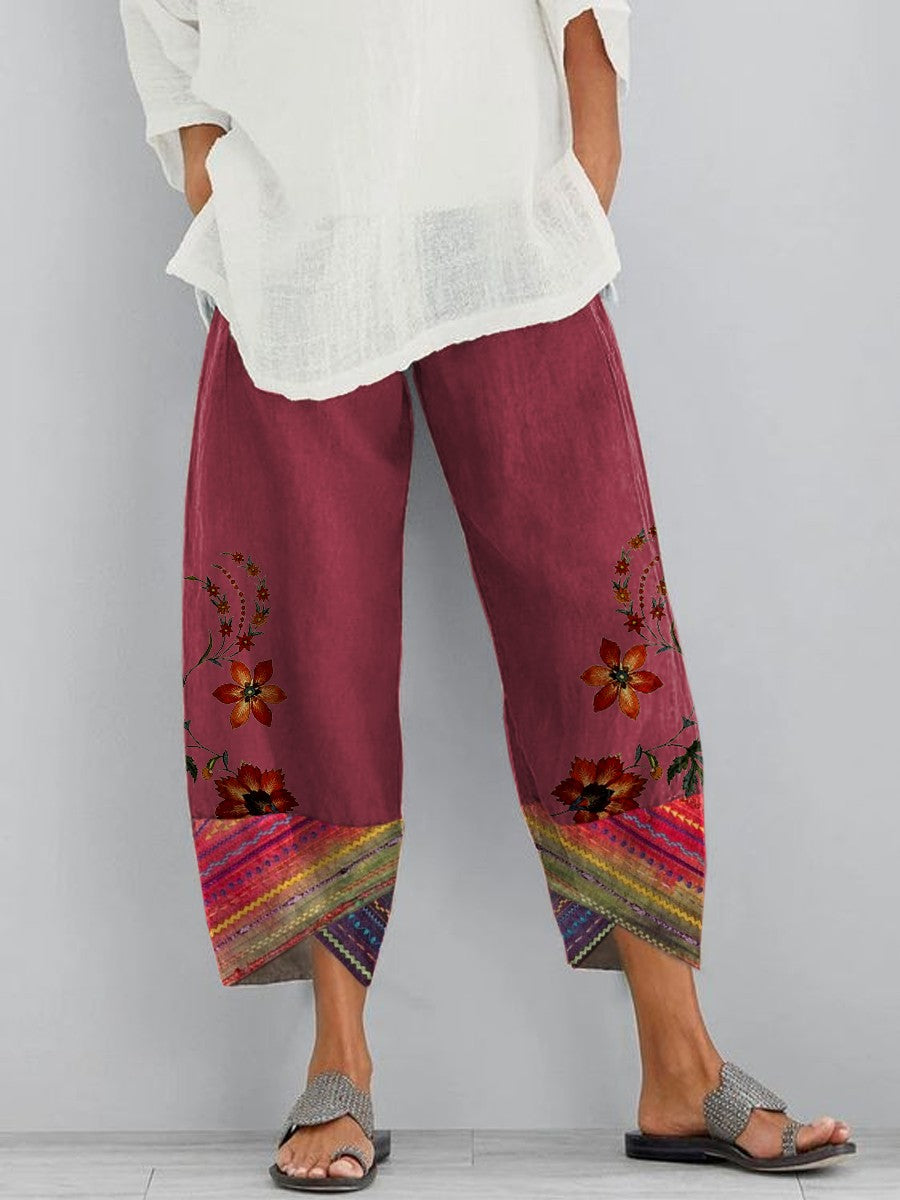 Women's Vintage Loose Cotton-Linen Printed Casual Pants