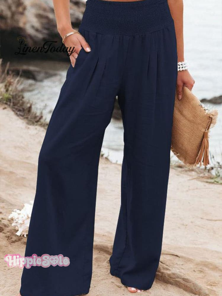 Women's Cotton and Linen Waist-waisted Wide-leg Pants
