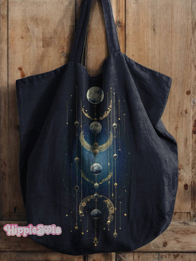 Mysterious Crecent Moon Art Printed Linen Tote Bag