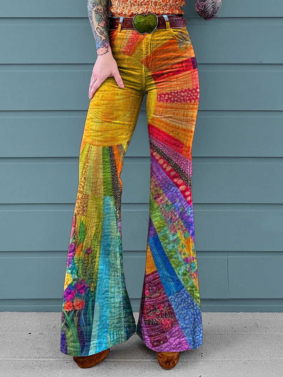 Women's Colorful Sunshine Art Print Casual Wide Leg Pants