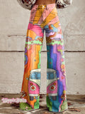 Women's Vintage Hippie Camper van Print Casual Wide Leg Pants