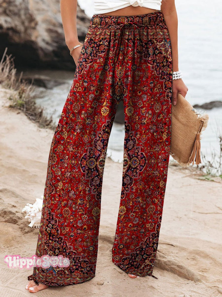Women's Vintage Retro Ethic Art Printed Cotton And Linen Casual Pants