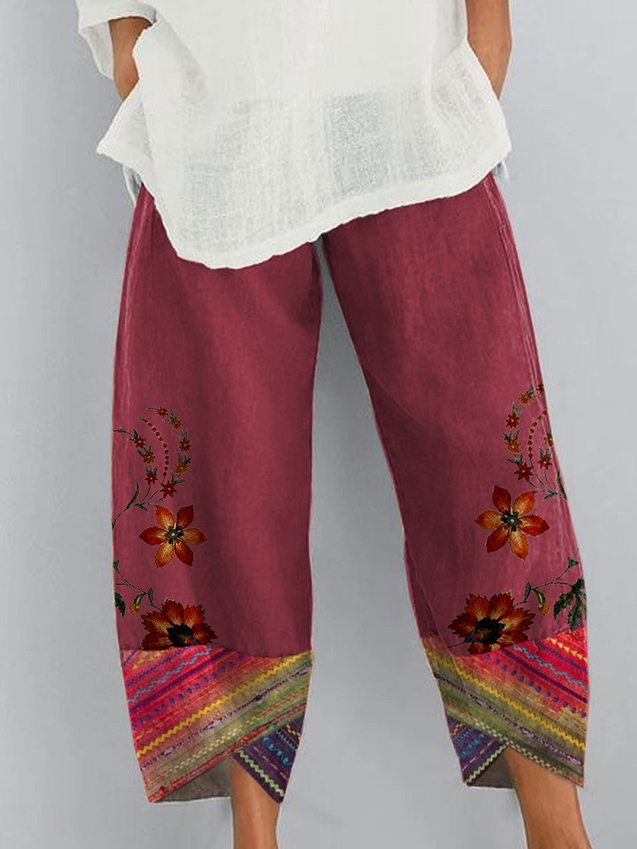 Women's Vintage Loose Cotton-Linen Printed Casual Pants