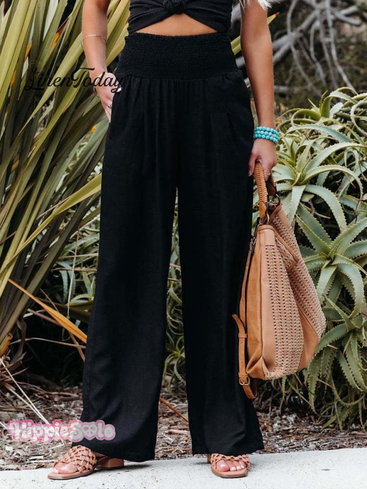 Women's Cotton and Linen Waist-waisted Wide-leg Pants