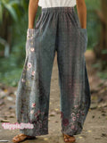 Women's Vintage Folk Floral Art Print Cotton Casual Wide Leg Pants