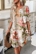 Elegant Floral Print Ruffle Hem Dress