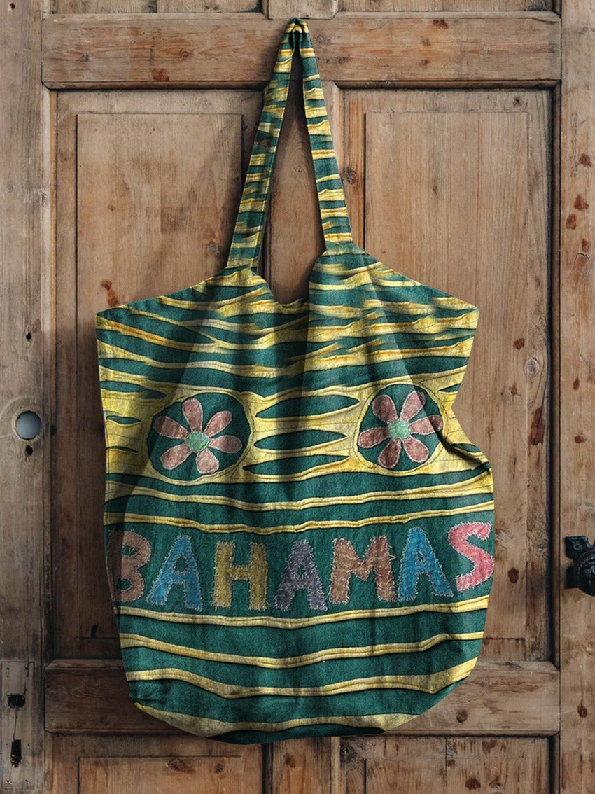 Bahamas Patterned Art Printed Linen Tote Bag