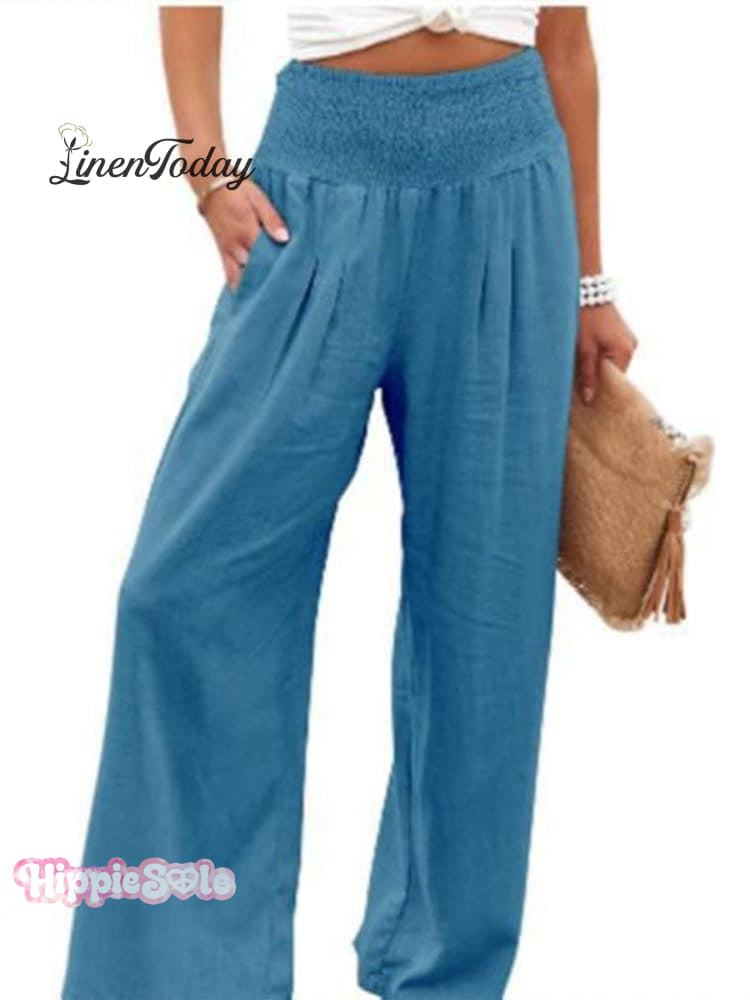 Women's Cotton and Linen Waist-waisted Wide-leg Pants