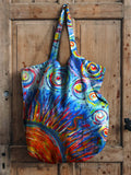 Colorful Sun Pattern Art Printed Linen Tote Bag