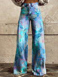 Women's Colorful Turtle Print Casual Wide Leg Pants